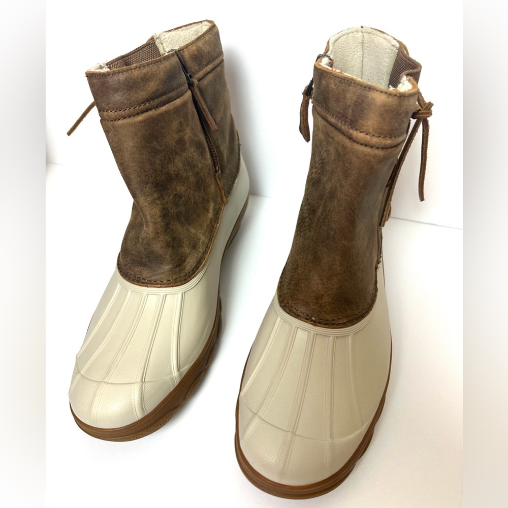 SPERRY 12M Saltwater Spray Wedge Waterproof Rain Duck Boots Ivory Brown Quarter - Picture 10 of 15